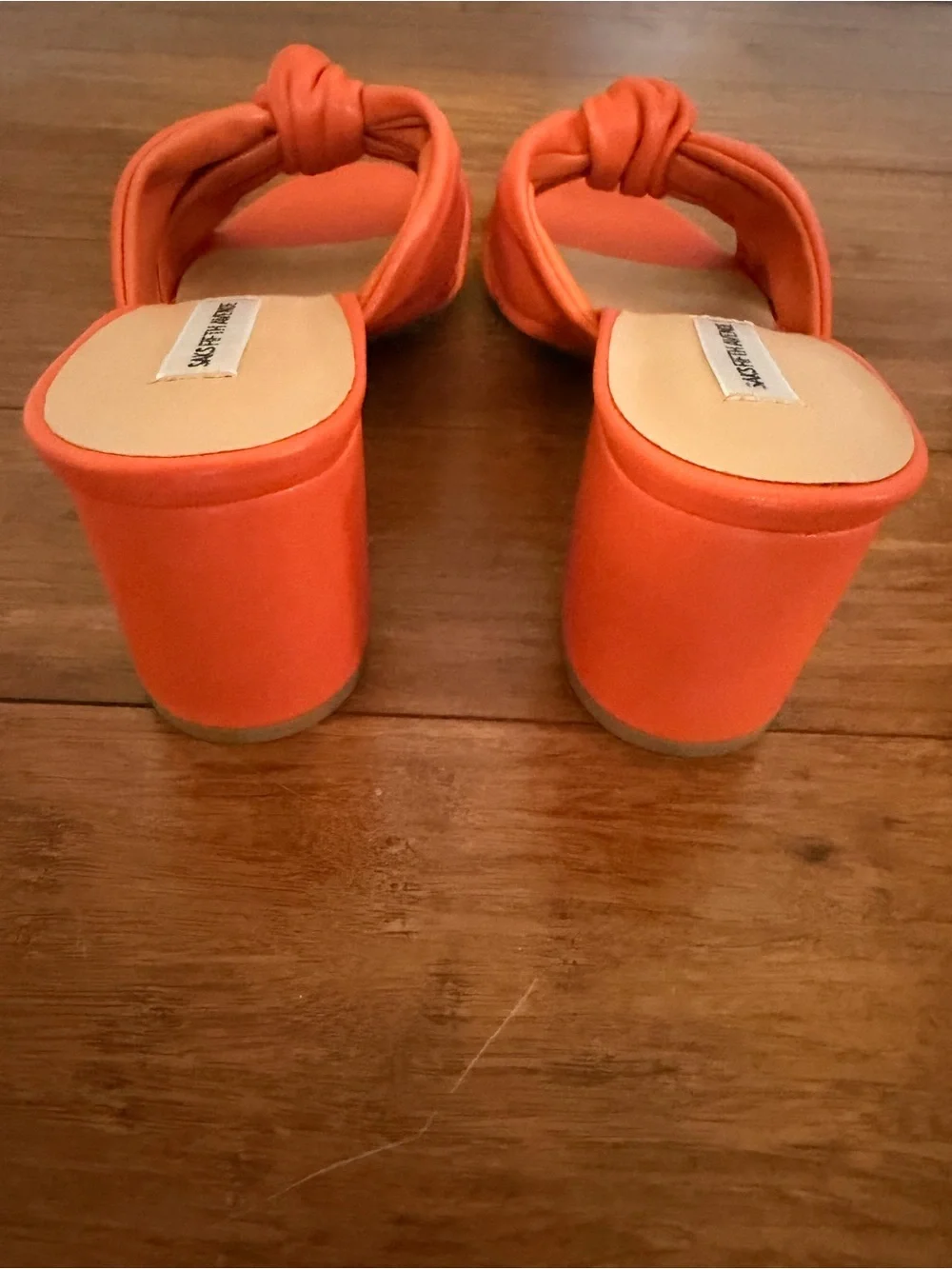 Saks Fifth Avenue Victoria Knotted Leather Block Heel Sandals - Orange - NIB